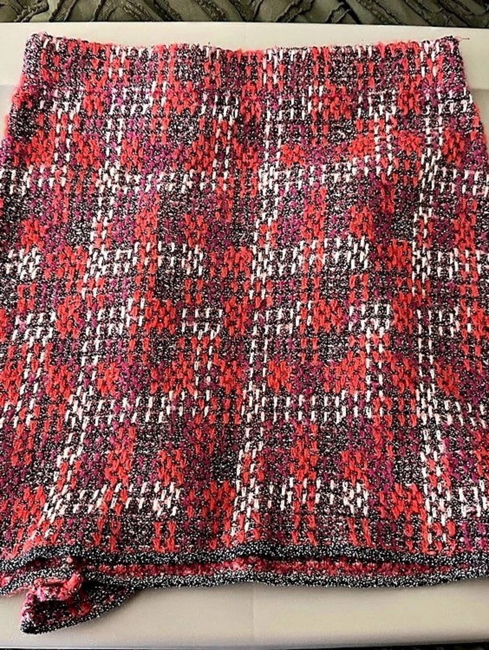 Zara Pink Metallic Tweed Ruffle Mini Skirt, Red & Black Medium